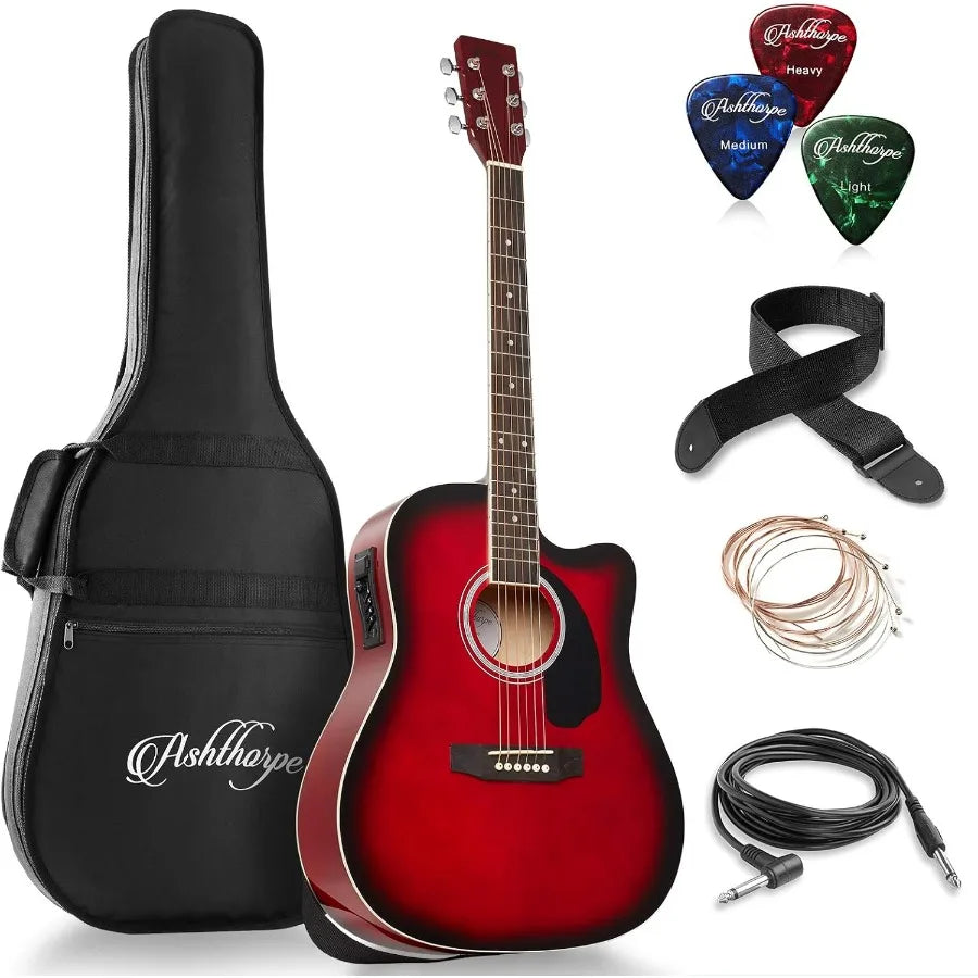 Full-Size Dreadnought Cutaway Acoustic-Electric Guitar Bundle for Live Performance and Home Recording - Premium Tonewoods Deliv