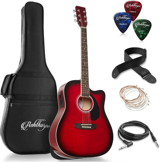 Full-Size Dreadnought Cutaway Acoustic-Electric Guitar Bundle for Live Performance and Home Recording - Premium Tonewoods Deliv