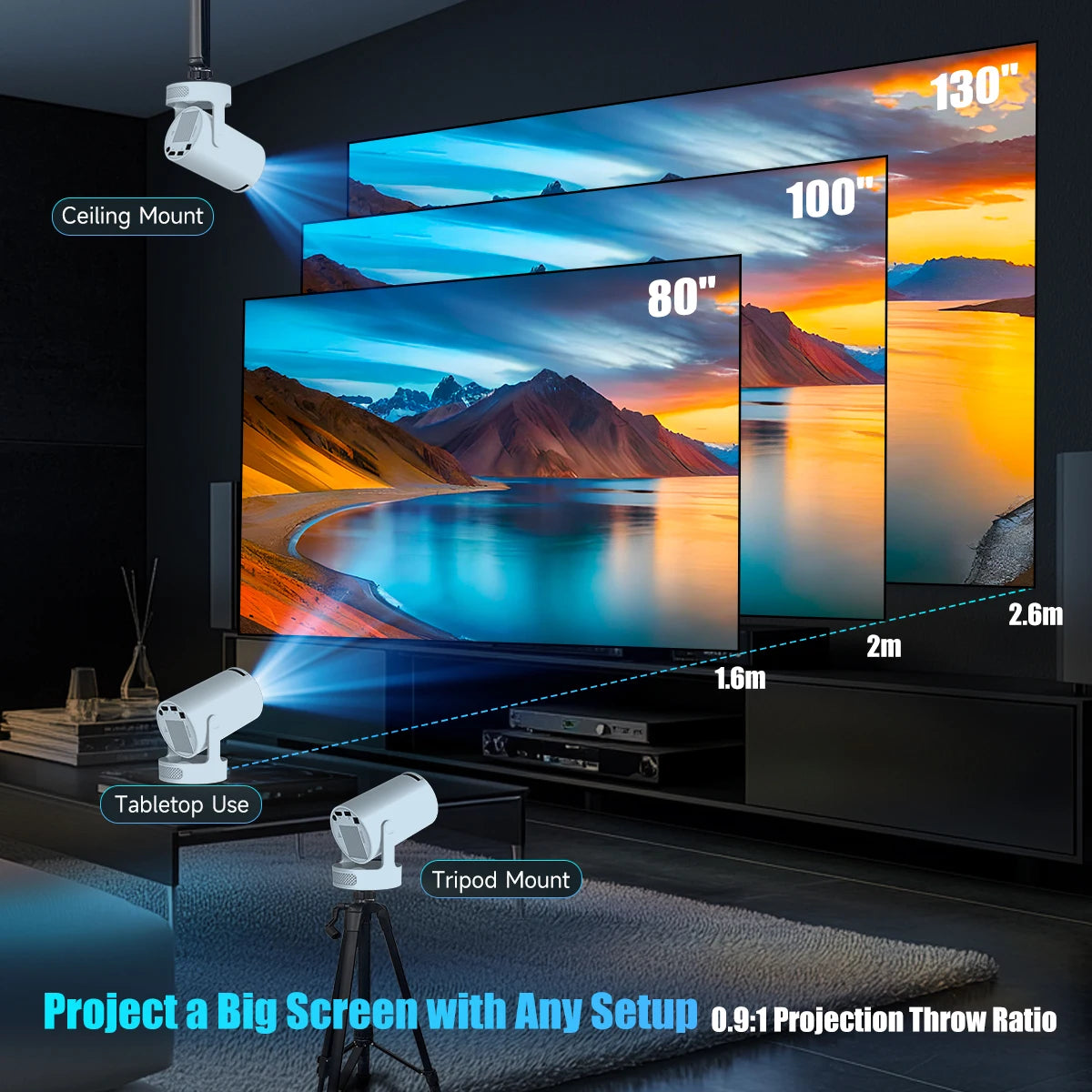 Magcubic HY300 Pro + Projector 4K 720P With 5W Speaker Android 11 8000 Lumens WiFi 6 BT5.4 Outdoor Video Home Theater Projector