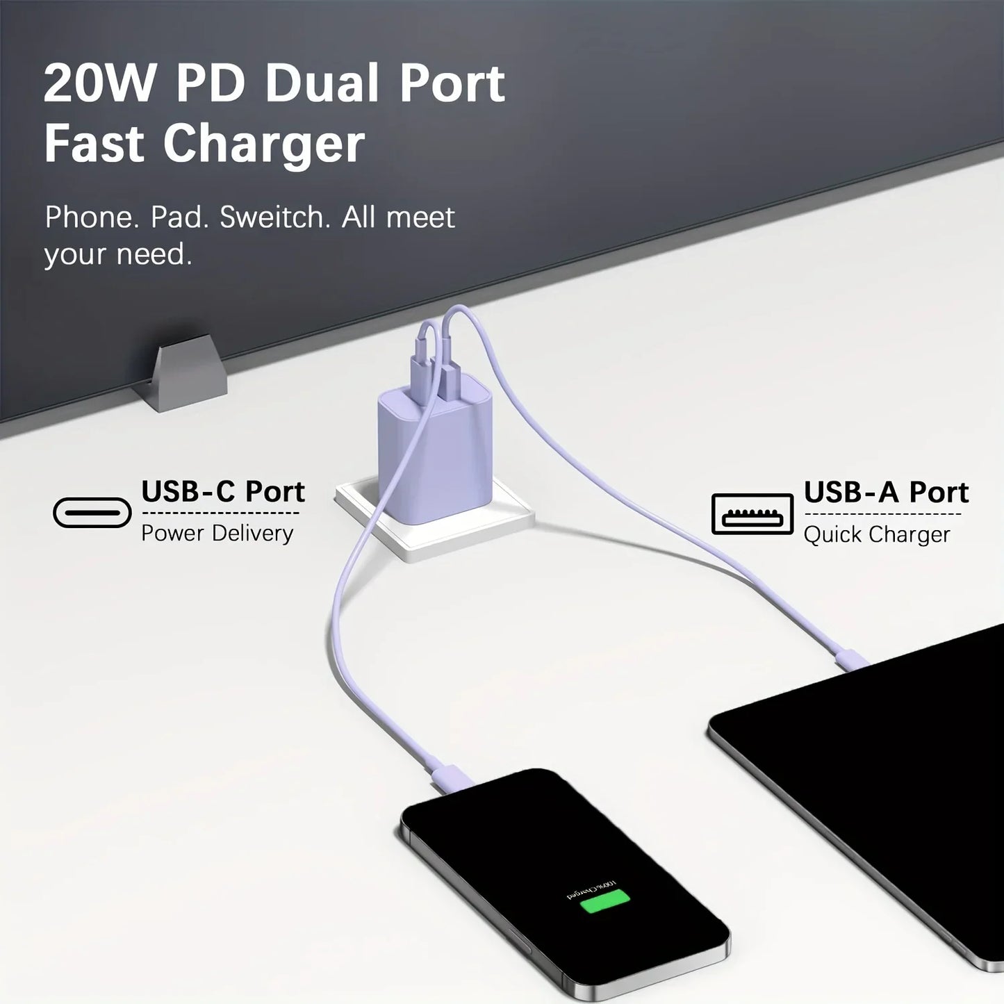 20W USB C fast Charger Block Dual Port Power Adapter with 6FT Cable Type C Fast Charging for iPhone 16 15 Series iPad Samsung