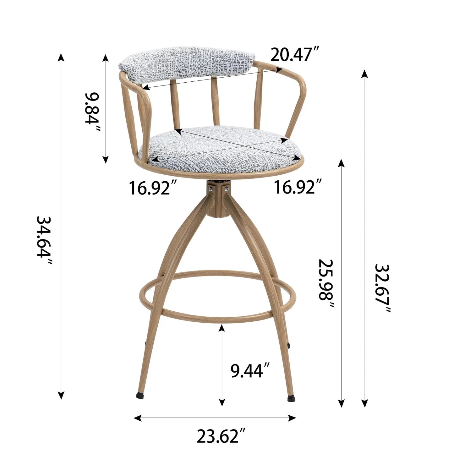 26'' Swivel Bar Stools Set of 4, Upholstered Fabric Counter Height Chairs with Metal Frame, Modern Bar Chairs with, Customized