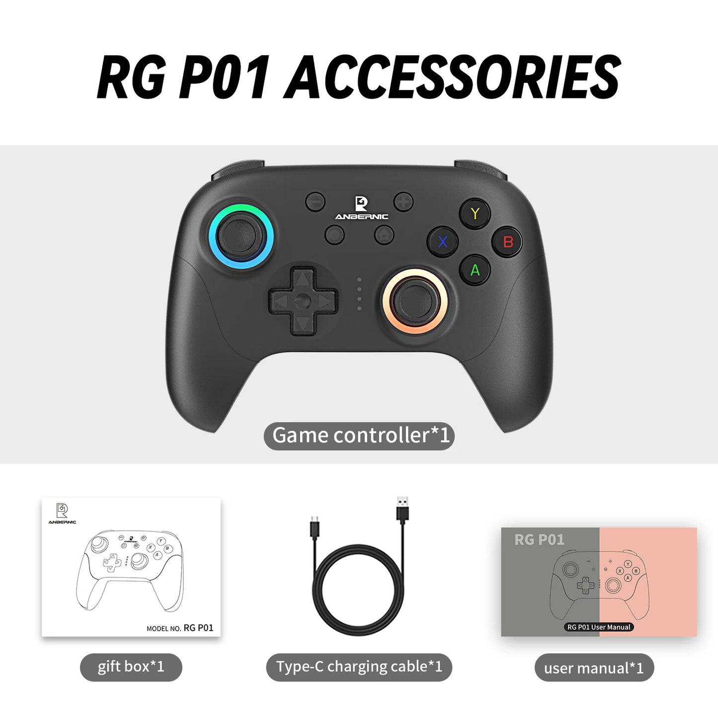 ANBERNIC RG P01 Gamepad Wireless Gaming Controller Hall Trigger Joystick Macro Key RGB Breathing Light For Switch PC Android IOS