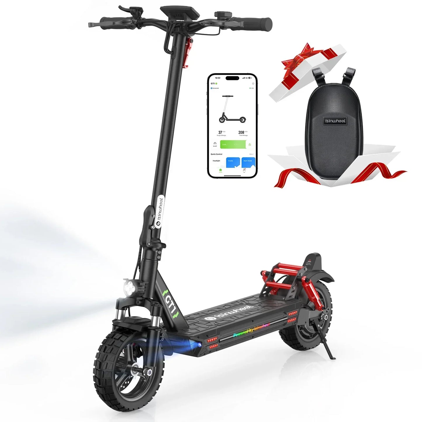 Isinwheel GT1 Adult Electric Scooter 48V 10Ah Battery 10" pneumatic off road tire Foldable E-scooter