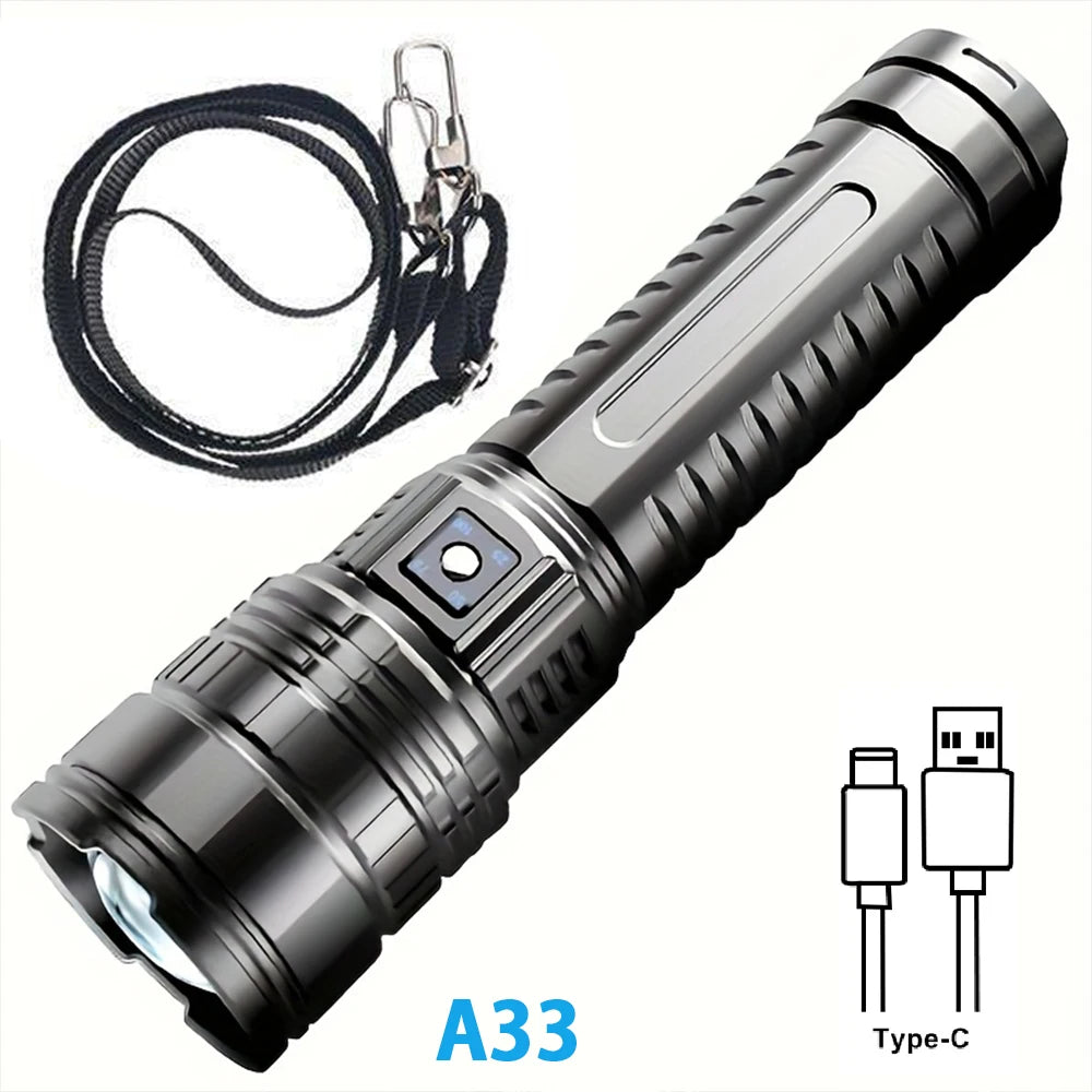 High Power LED Flashlight Super Bright LED Spotlight Long Range Torch Emergency Outdoor With 5 Lighting Modes Zoomable