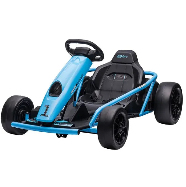 Aosom 24V Electric Go Kart for Kids, Drift Ride-On Racing Go Kart with 2 Speeds, for Boys Girls Aged 8-12 Years Old, Blue