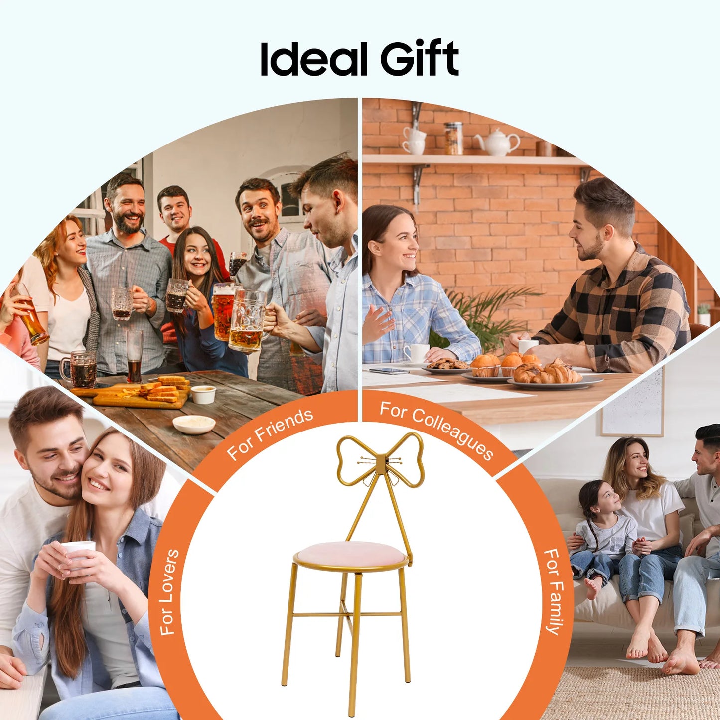 Elegant Pink Butterfly Backrest Chair with Soft Cushion, 100kg Load Iron Frame Dining Chair for Living Room Bedroom Cafe Decor