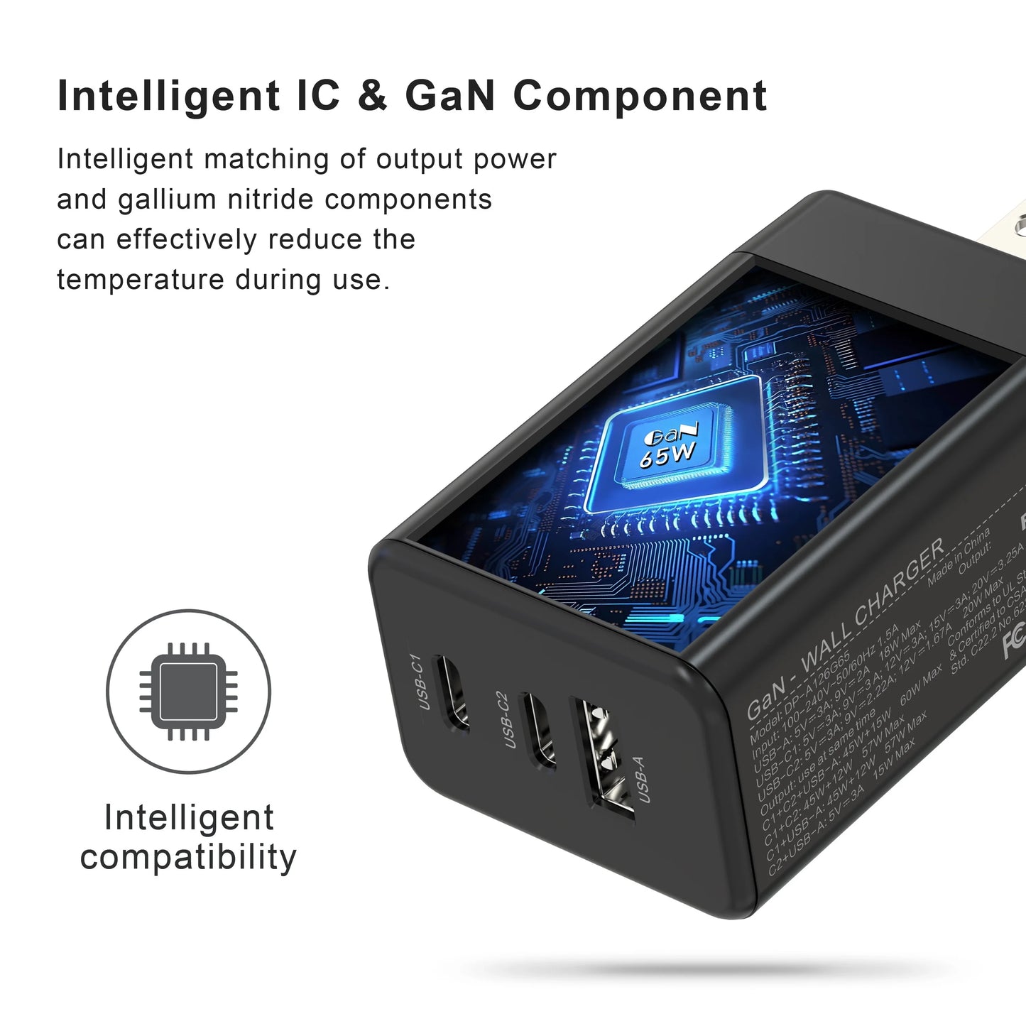65W USB C Charger 3 Ports Travel GaN Charger With 6.6FT Type-C Cable For IPhone16/15/15 Pro/15 Pro Max/15 Plus, Ipad, Laptop