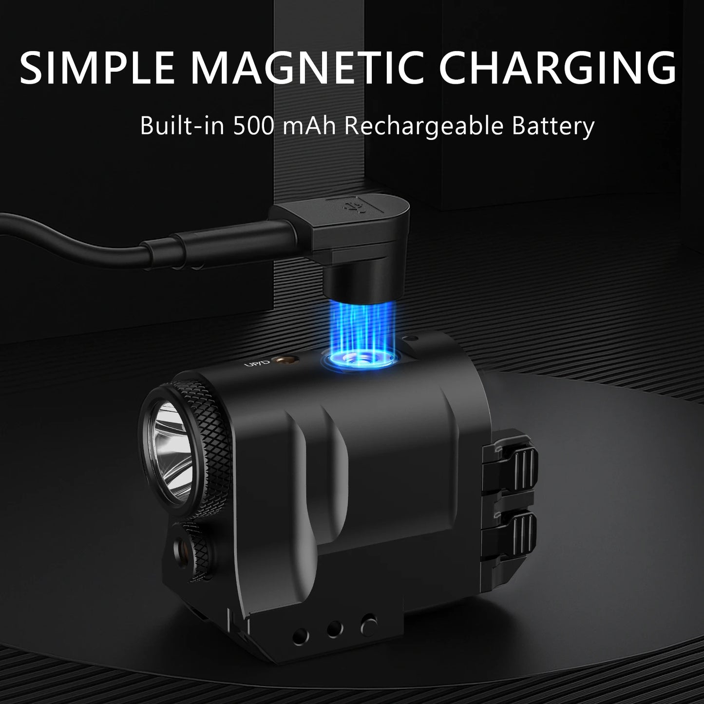 Pistol Light Green Laser Beam Combo Rechargeable Gun Light Strobe Magnetic Charging 1913 Picatinny Rail Mounted Flashlight