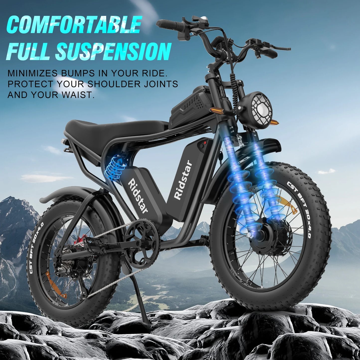 Ridstar Electric Bike for Adults 3000W 52V 40Ah Dual Battery Dual Motor 20" Fat Tire Mountain Urban Electric Bicycle Dirt Bike