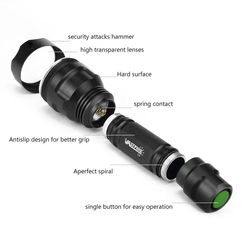 Tactical Hunting Flashlight White/Green/Red Light Torch LED Rifle Lantern+Pressure Switch+Rail Scope Mount+18650+USB Charger