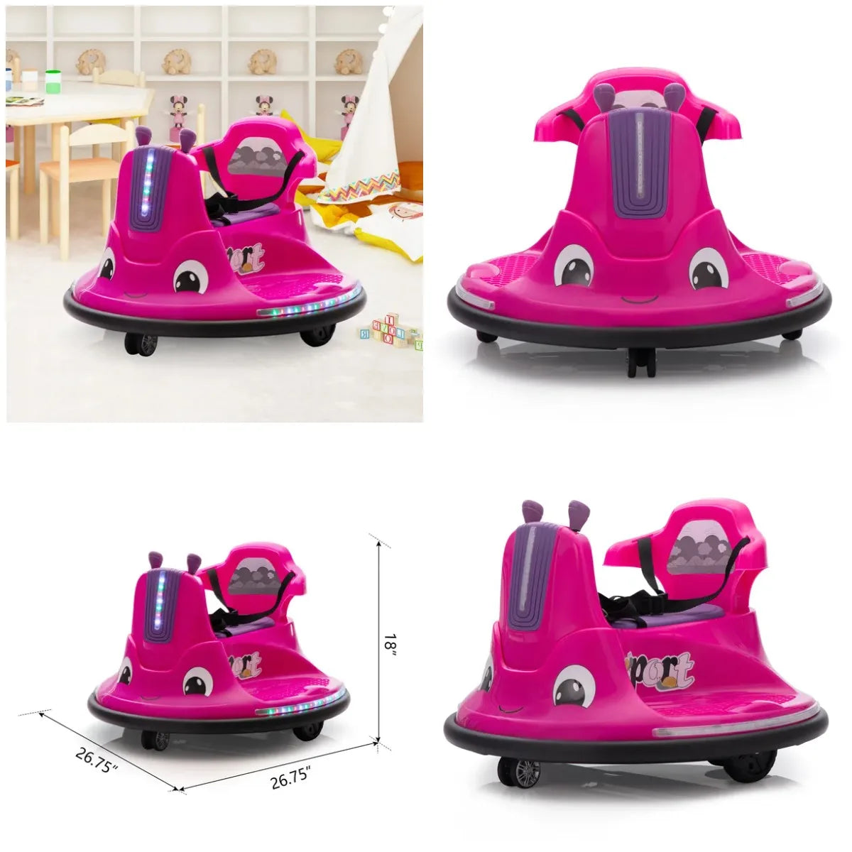12V Remote Control Bumper Car for Kids, LED Lights, Music, 360° Rotate, Ride-On Toy, 3-8 Years Old