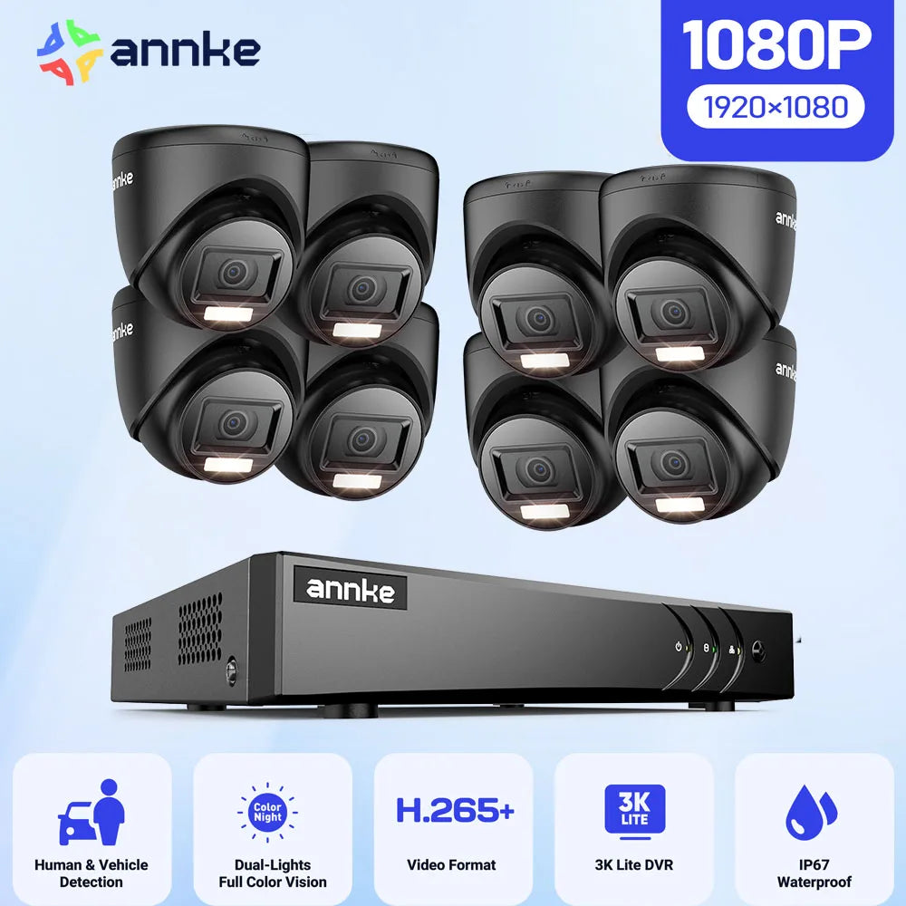 ANNKE 8CH 1080P FHD Video Surveillance System H.265+ 5in1 5MP Lite Recorder 1080P Outdoor Weatherproof Security Camera CCTV Kits