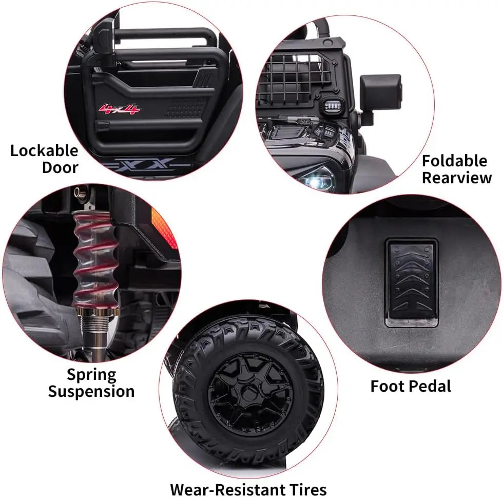 2 Seaters Kids Ride On Truck with Remote Control, 24V 9Ah 20" Large Seat 15.5" Wheels,Electric Riding Car with Led Light Music