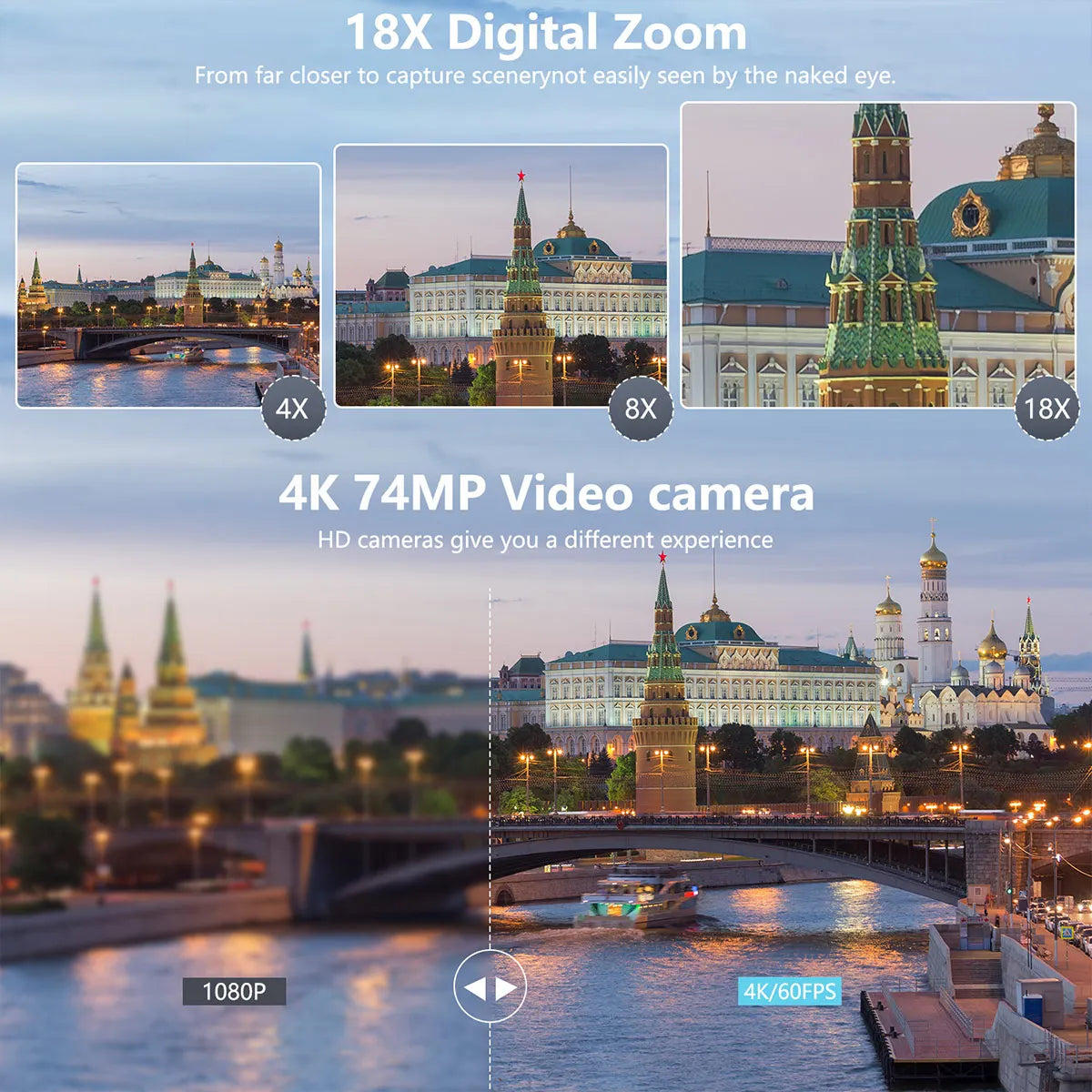 75MP Digital Camera for Photography & Video, 4K VloggingCamera with 3inch Touch Flip Screen &18X Digital Zoom, AutofocusCompact