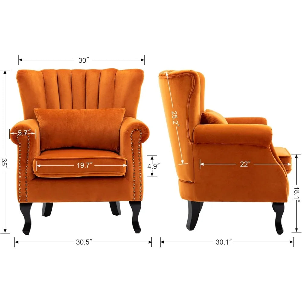 Mid-Century Modern Accent Chair, Comfortable Single Sofa with Channel Back and Pillow for Living Room and Bedroom