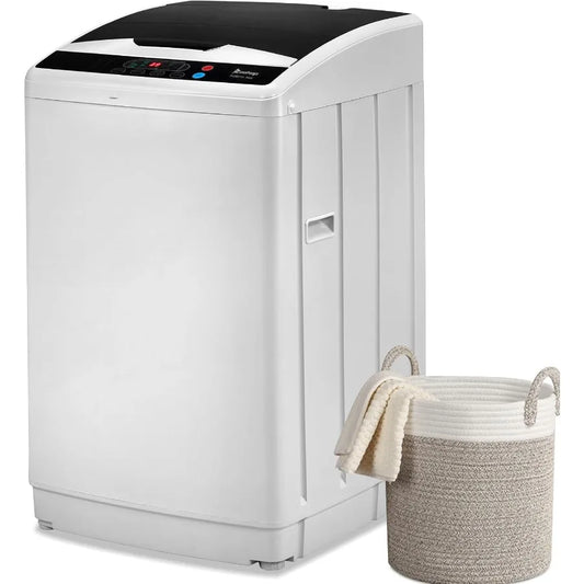 25LBS Portable Washing Machine Full-Automatic Laundry Machine with Stainless Steel Drum 10 Wash Programs Compact Washer and Spi