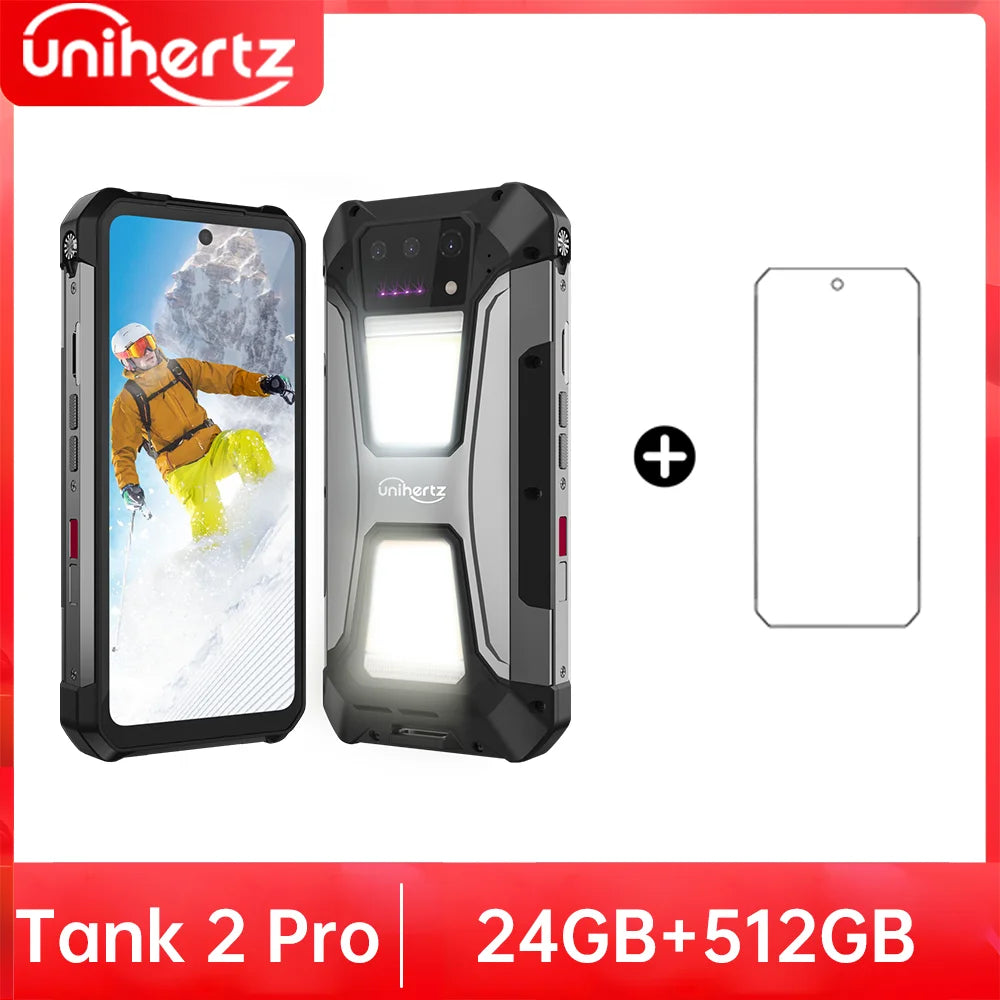 Unihertz Tank 2 PRO 8849 Rugged phones with Projector 2.4K 23800 mAh 24GB+512GB Android 14 100MP NFC 120W G99 Octa Core Dual SIM