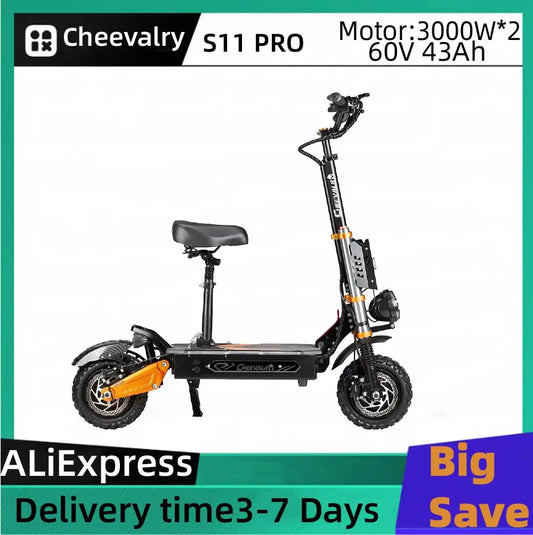Cheevalry S11 PRO Adult Electric Scooter 3000W*2 Motor 60V 43AH Folding E-Scooter 11 Fat Tire E-Mountain Scooter