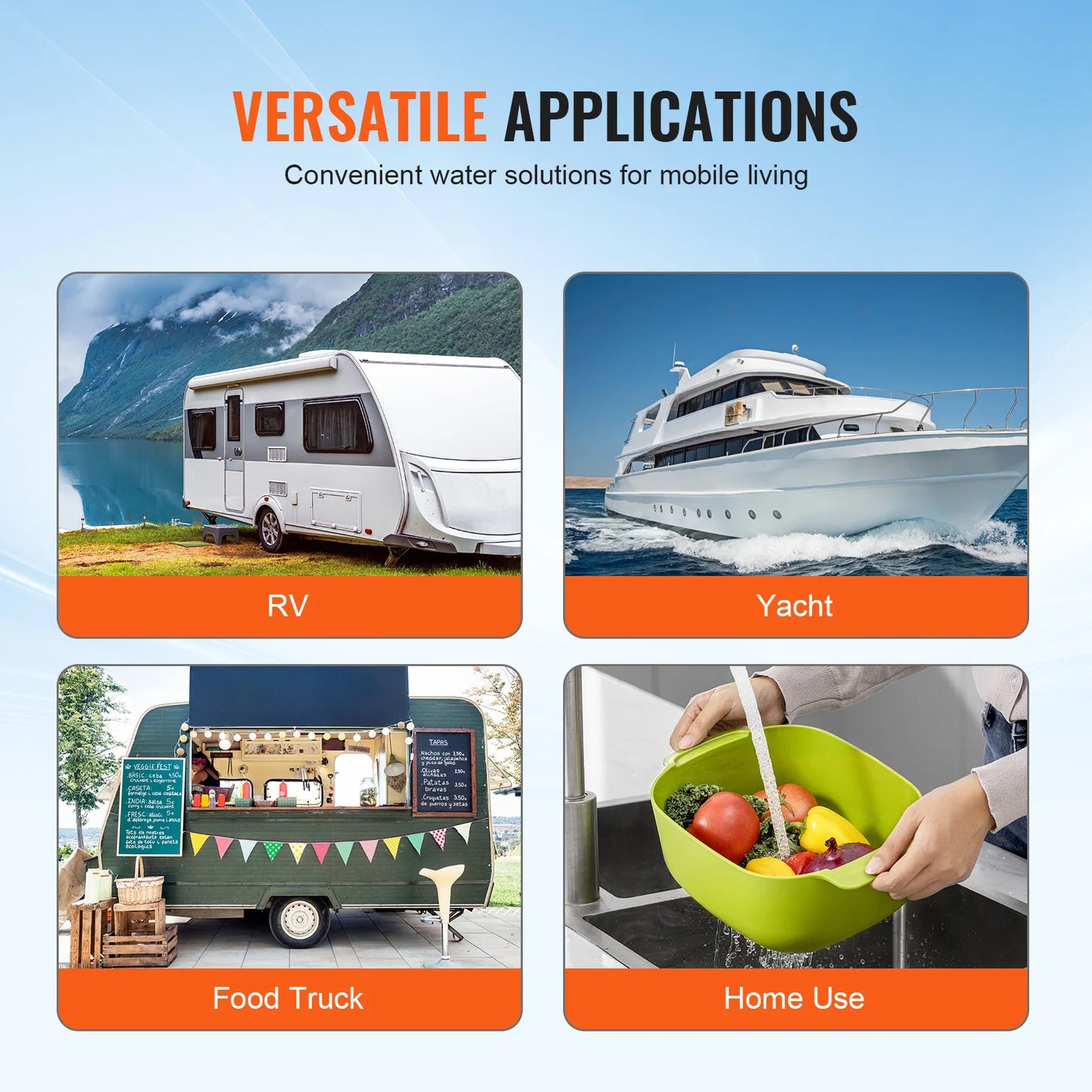 VEVOR 12V Diaphragm Pump 1.8/3/3.5/5 GPM 3/4/5-Chamber 40-100 PSI Adjustable 1/2'' MNPT Port for RV Yacht Food Truck Camper