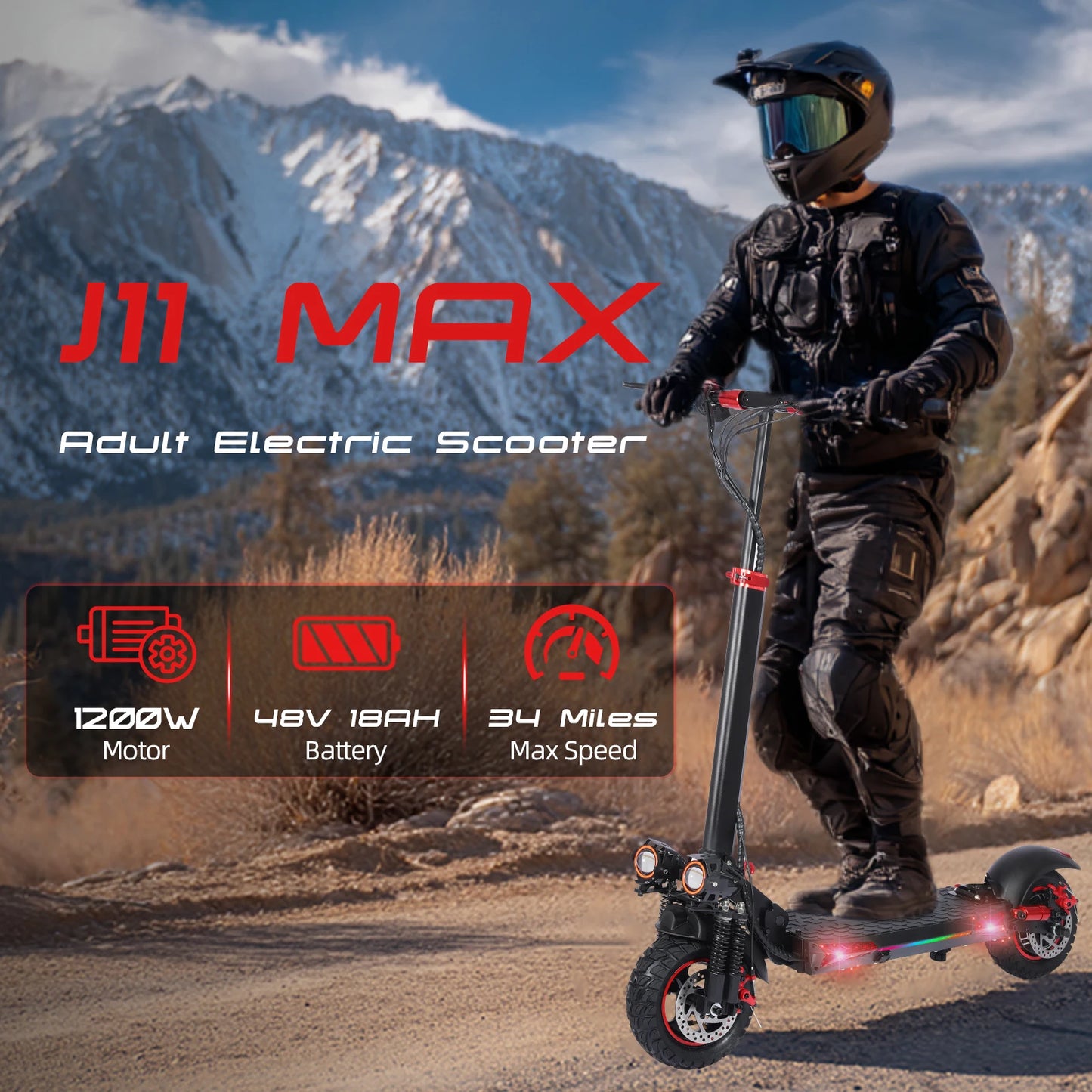 J11 Electric Scooters USA Warehouse 1200W Brushless Motor 48V18ah Electric scooter adult Max Speed 34Mile 11'' Off-road Tires