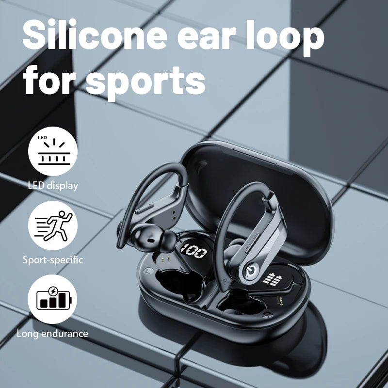 Wireless Earbuds 200H Long Standby Bluetooth Headphones, Over-Ear Stereo Bass Ear phone Built-in Microphone, Sports Waterproof ﻿