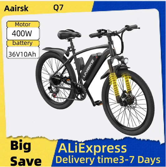 Aairsk Q7 Adult E-bike 400W Motor 36V 10Ah Battery Electric Bike 26 Inch Fat Tire E-Mountain bike Off-road Electric bicycle