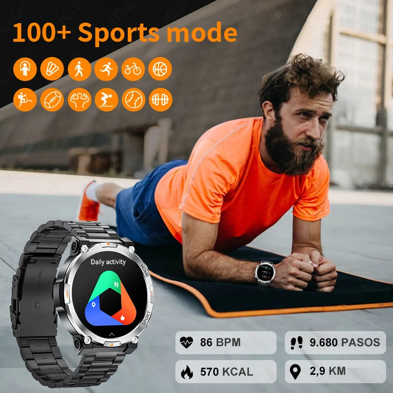 2025 New For Huawei Xiaomi Military Smart Watch Men Flashlight Compass Waterproof Outdoor Sport Tracker BluetoothCall Smartwatch