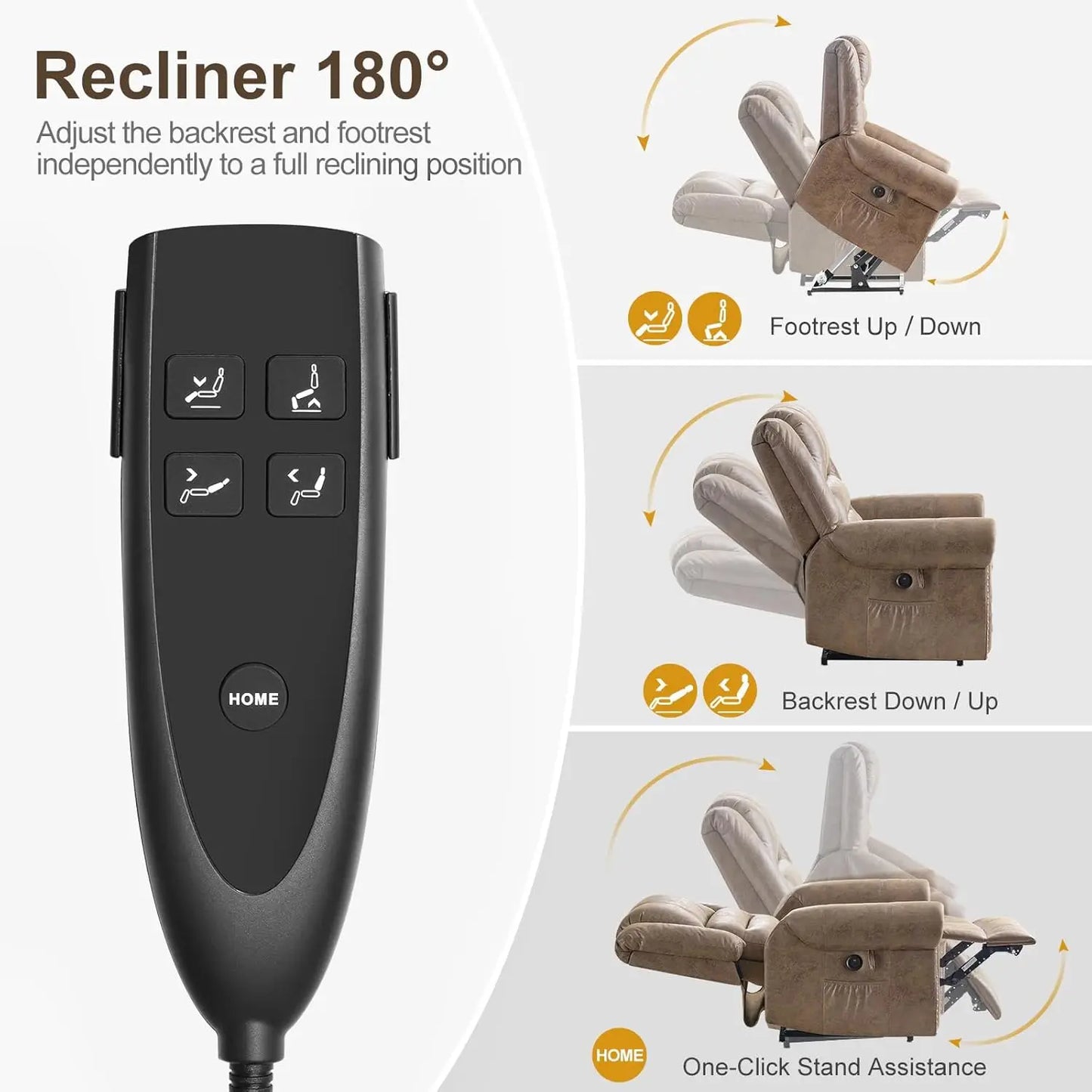 Dual Motor Lay Flat Power Lift Recliner Chair for Elderly, Breathable Leather Large Infinite Position Electric Chairs