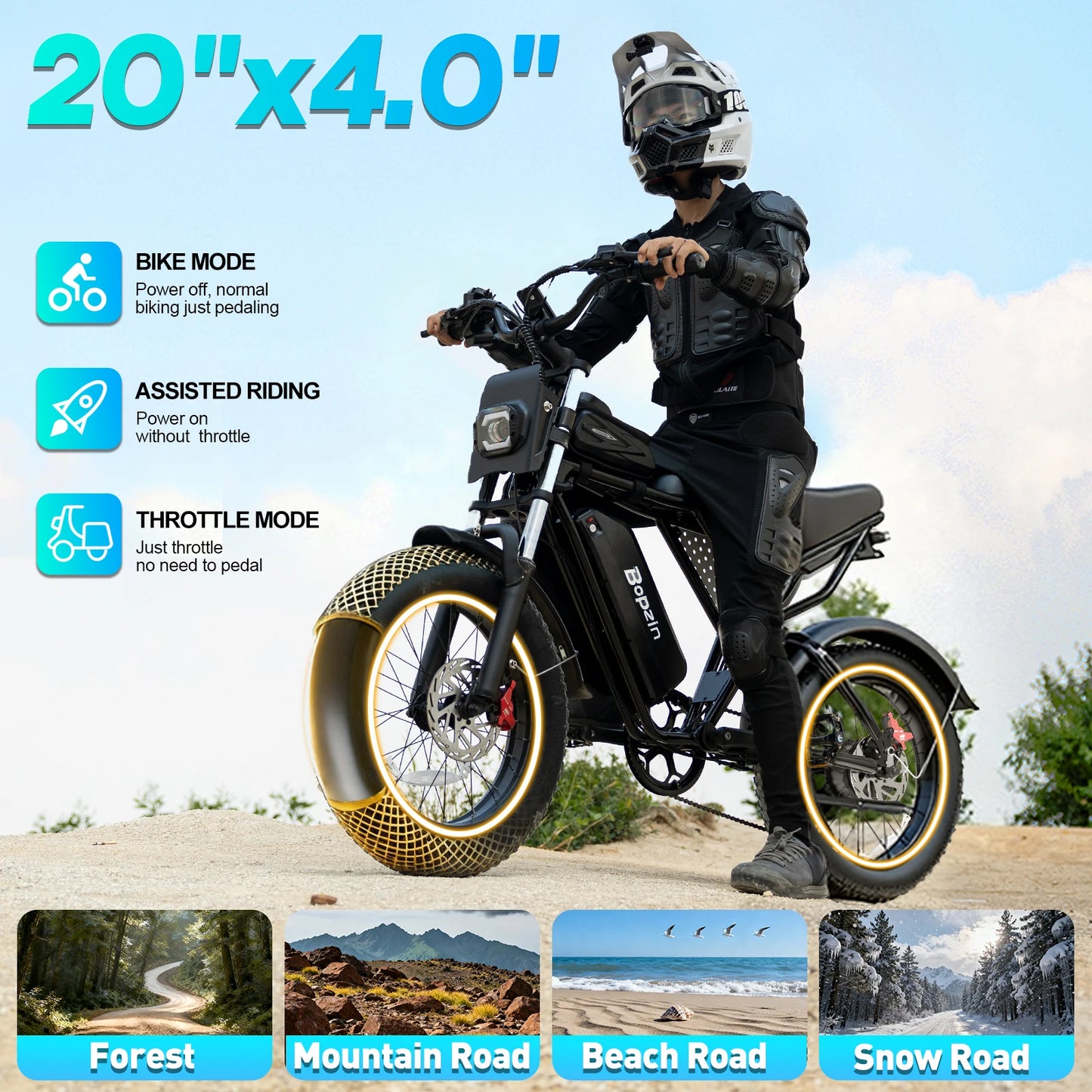 BOPZIN M22 Electric Bike 1500W 33MPH 48V 20AH 20x4.0" Fat Tire Dirt Bike Shimano 7-Speed E-Bike for Adults Commuter Motorcycle