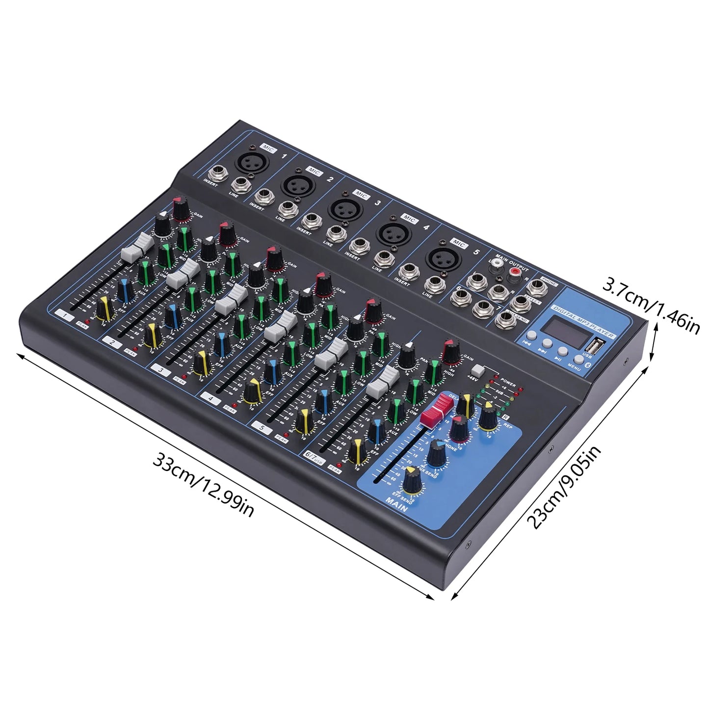 Bluetooth Portable Audio Mixer W/USB DJ Sound Mixing Console MP3 Jack 48V Power for Computer Recording