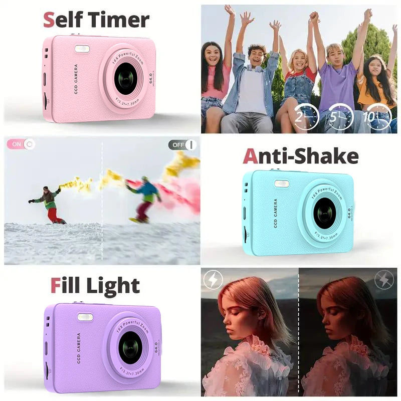 W&O Q3 Mini Digital Photo Camera 48MP 1080P 16X Zoom Child Point and Shoot Vlogging Cameras Vintage Portable Video Photocamera