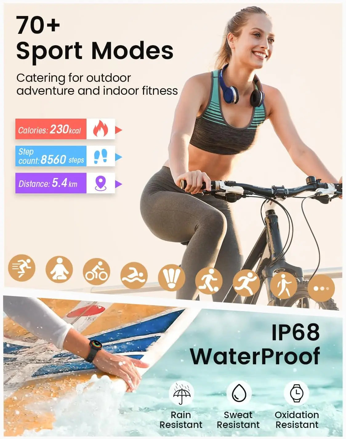 Smart Watches for Women [400+Watch Faces/Calls/Female Health], 1.27" Fitness Tracker Smartwatch for iPhone ＆ Android, Activity T