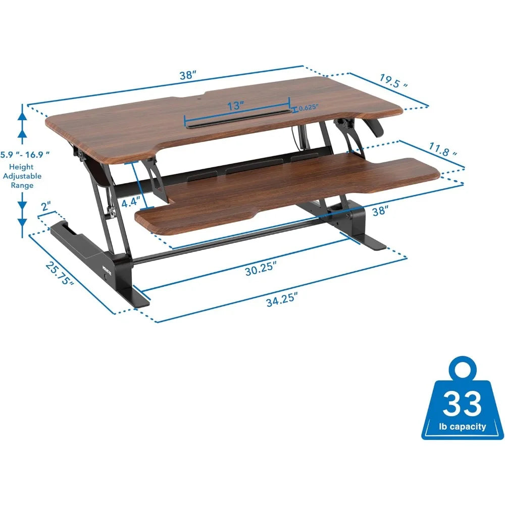Mount-It! 38 Inch Standing Desk Converter, Sit Stand Desk Riser for Dual Monitors with Keyboard Tray, Height Adjustable Desktop