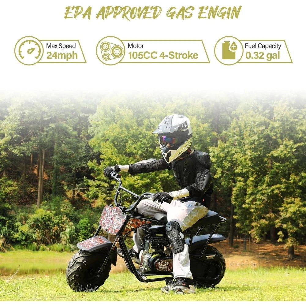 105cc 4-Stroke Dirt Off Road Trail, 28mph, Gas Powered Mini Bike with Automatic Transmission and Pull Start for Adult and Teens