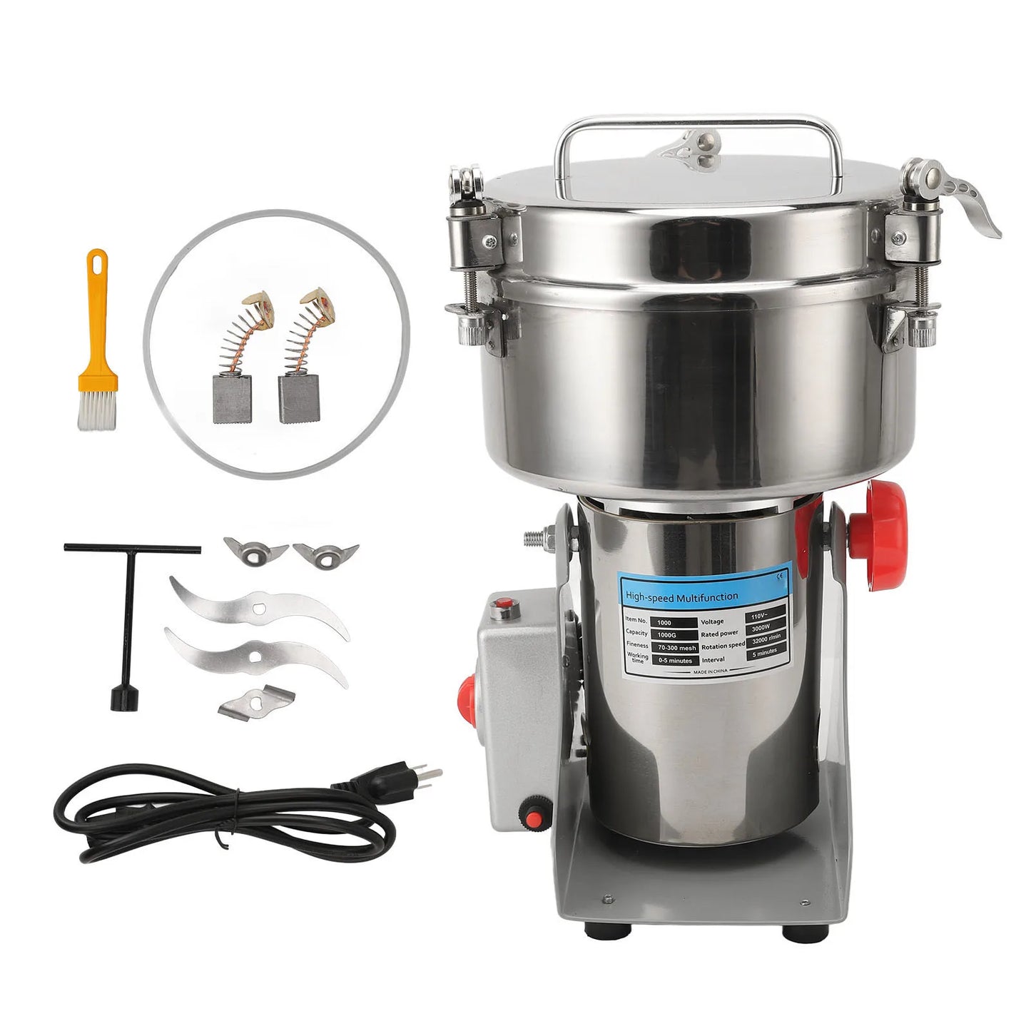 1000g Commercial Electric Grinding Machine – High-Speed Grinder for Spices/Coffee/Rice (110V US Plug)