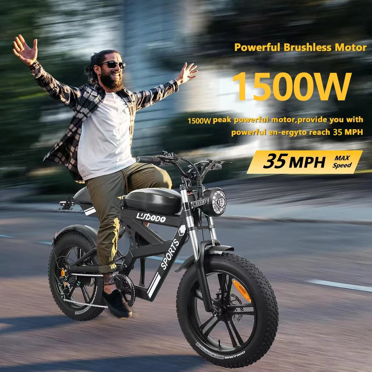 Electric Bicycle Motorcycle 1500W Peak 75Miles Snow Electric Bike 48V18AH Battery Shimano 7-Speed 20*4 Inch Fat Tire E-bike