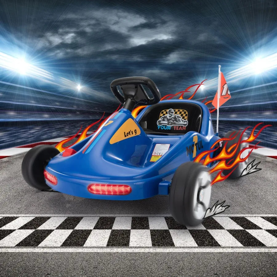 12V Ride On Go Kart Electric 4Wheeler Car with Remote Control Cushioned Seat LED Lights MP3 Music Bluetooth Pedal Control Batte