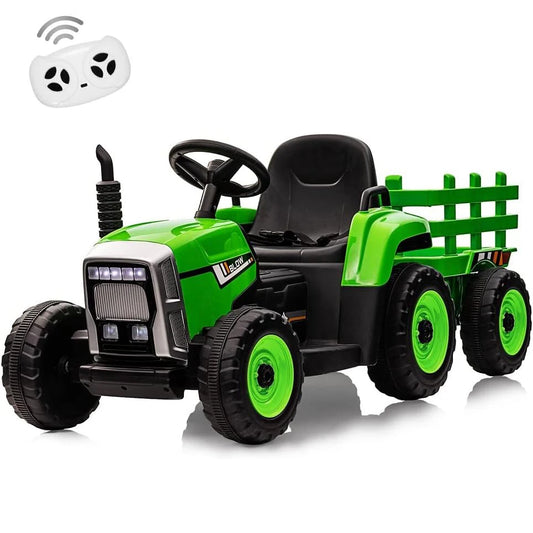 Kids Ride On Tractor,12V Kids Battery Powered Electric Tractor with R/C and Trailer,Toddler Kids Electric Vehicle with Headlight