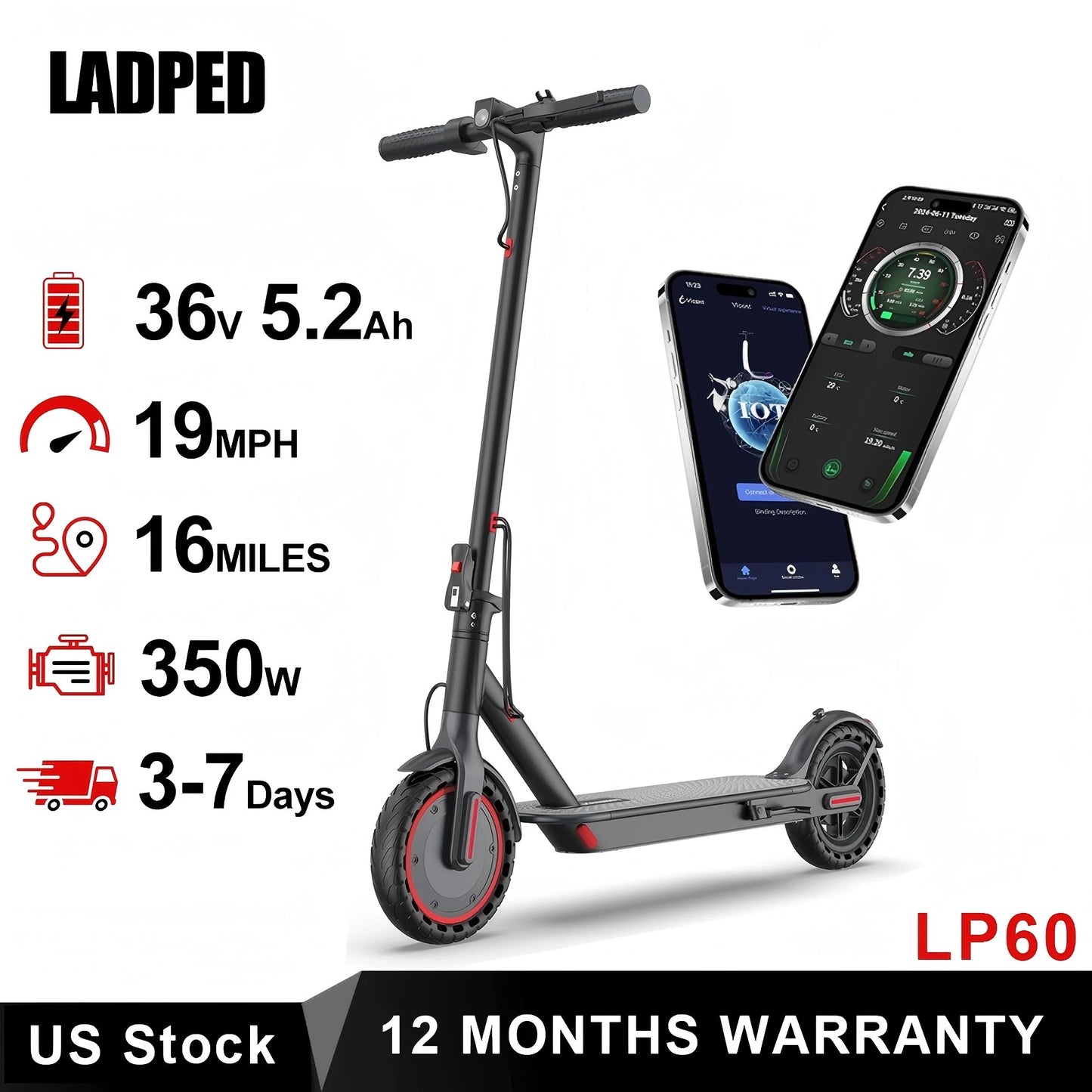 LADPED Electric Scooter 350W 25KM/H APP Smart Control Scooter 8.5inch tire Folding Electric Scooter 20KM Max Range for Adult