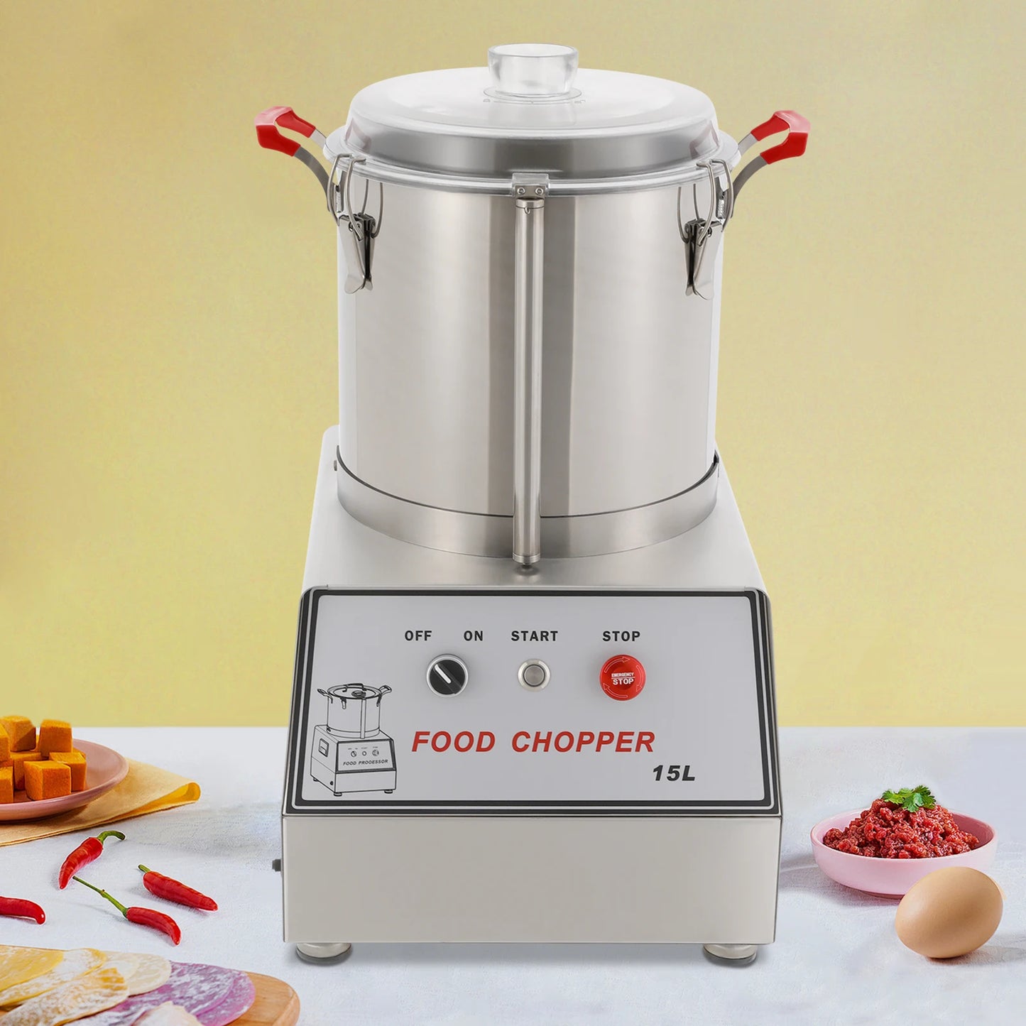 110V Commercial Food Chopper 15L  power 1400W Electric Stainless Steel Food Processor  Suitable for Food Preparation and Cooking