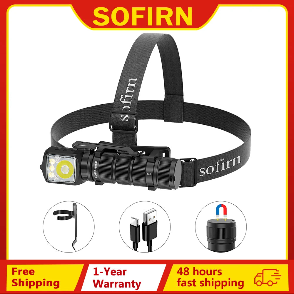 SOFIRN HS42 2100lm Headlamp 18650 USB C Rechargeable RED LED Flashlight SST40 LED EDC Torch with Magnetic for Camping