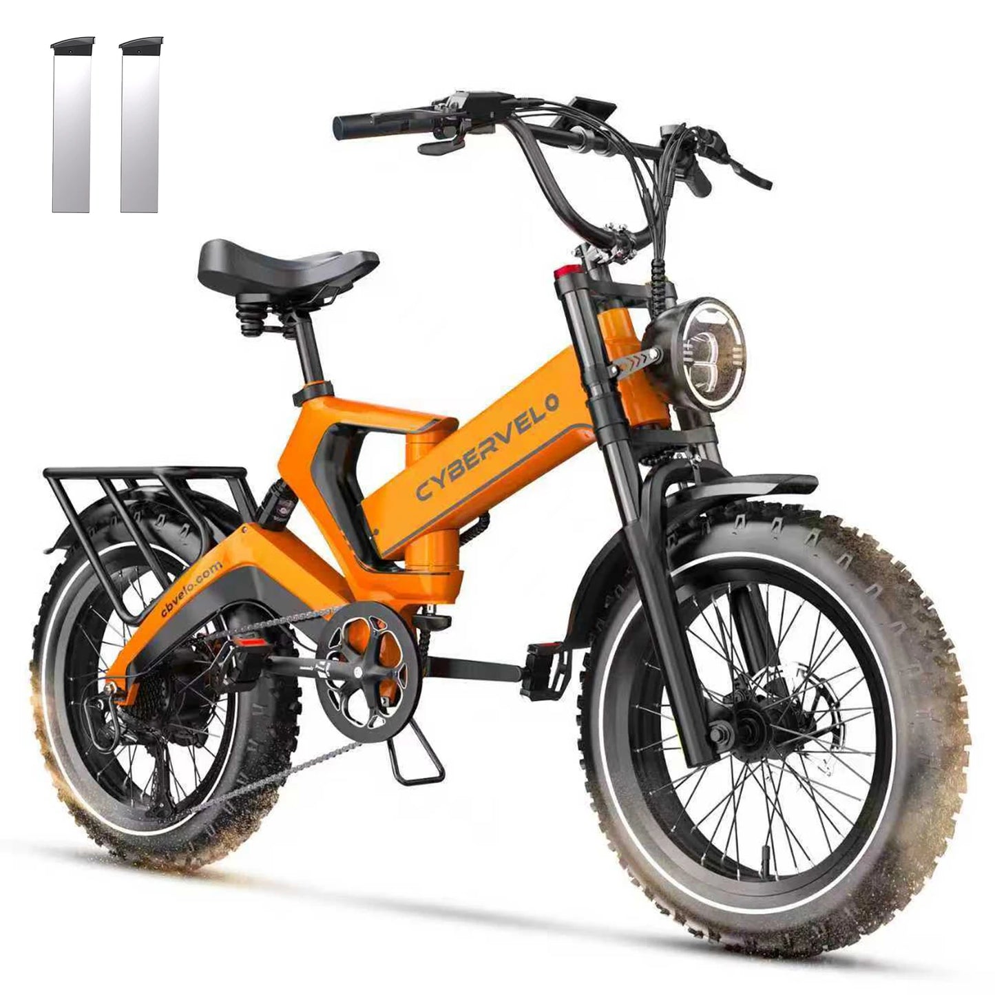 Cybervelo 2000W Peak Motor Folding E-bike, 20Ah Dual Bulit-in Battery Electric Bicycle, 8-Speed Shift 20” Fat All Terrain EK6