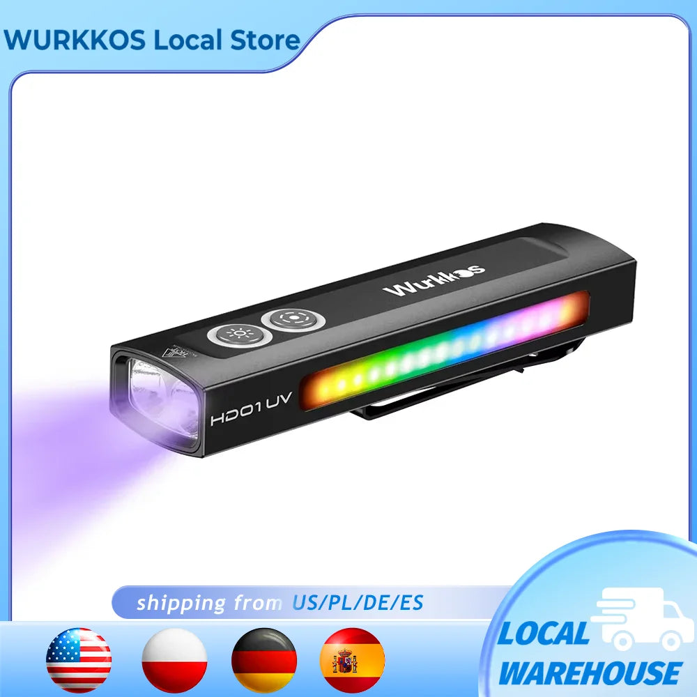 Wurkkos HD01 UV Multifunctional EDC Flashlight 1200 LM with 365nm UV light White flood 90CRI LED Waterproof Side RGB Lights IP65