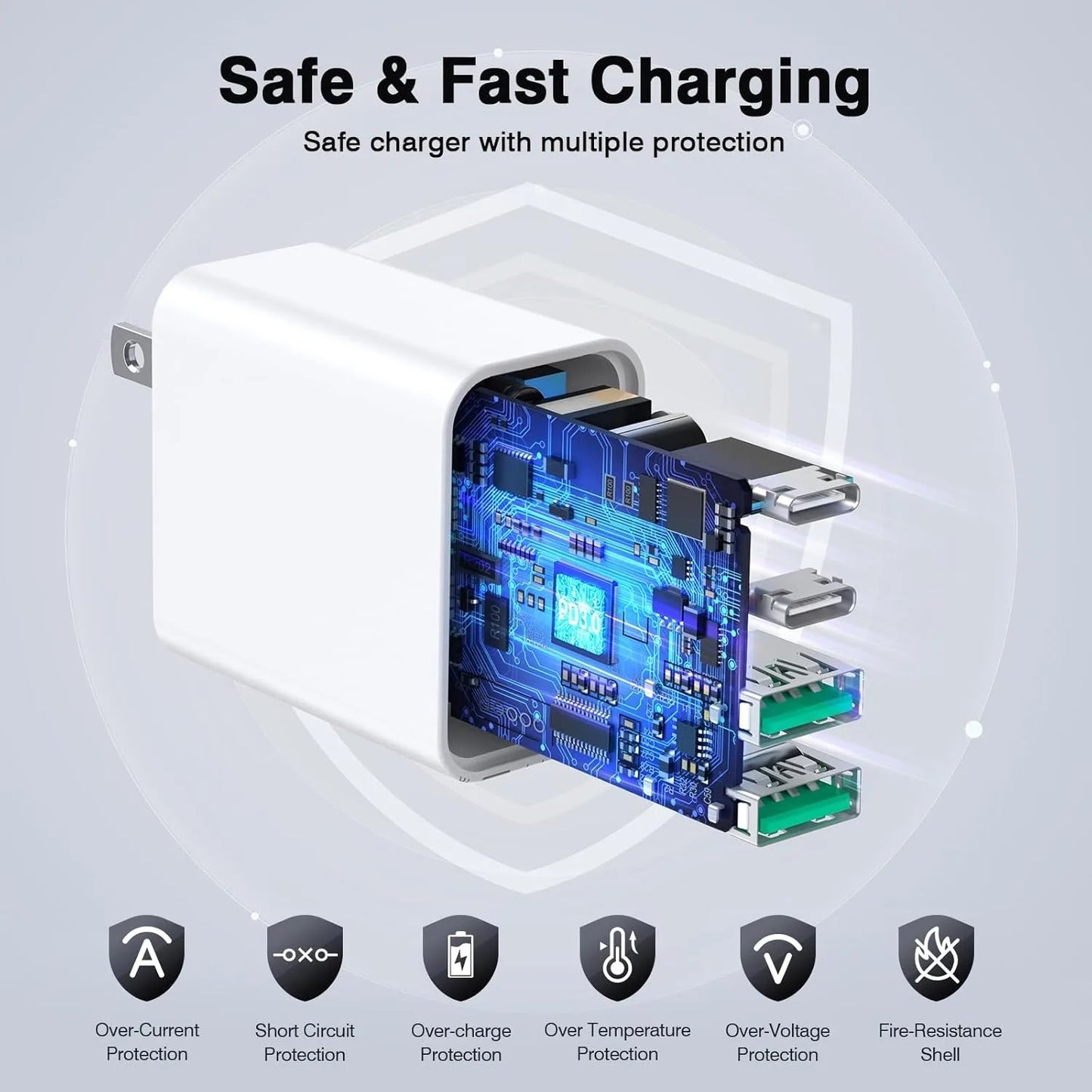 2Pack 40W Wall Charger Cube Head Brick Plug Box, 4-Ports Dual USB C and USB A Type C Power Adapter for iPhone16 15 14 13 12 11