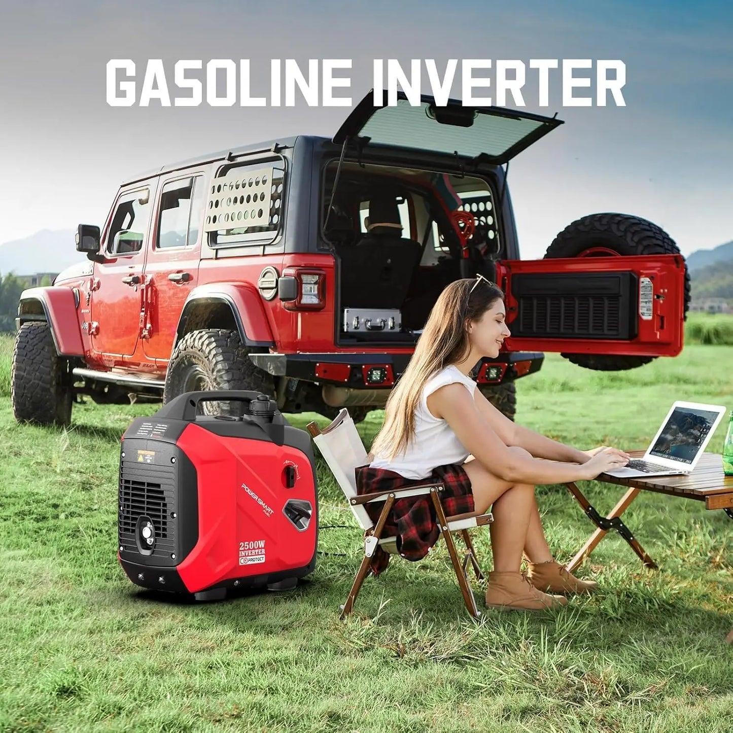 2500W Portable Inverter Generator with CO Alarm, USB Output, Quiet Operation for Home & Outdoor