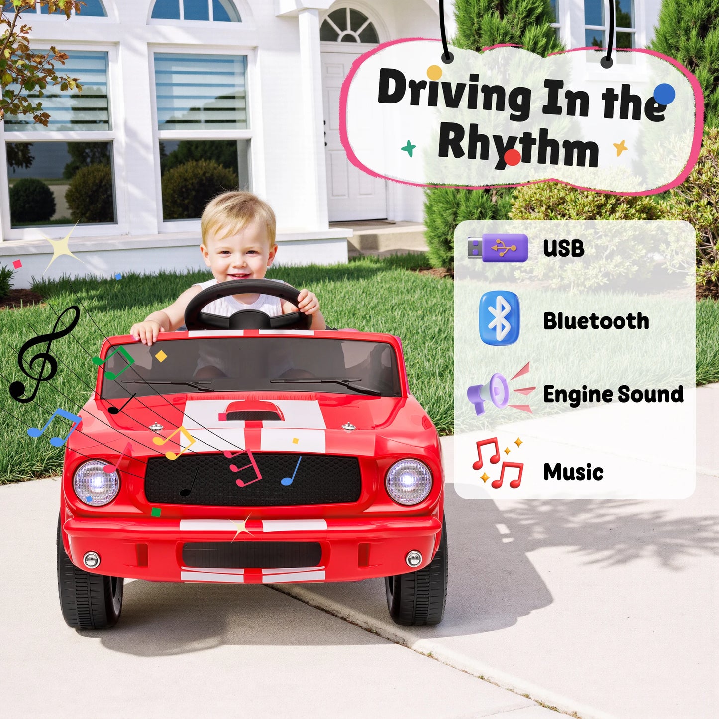 [Official Licensed]Shelby GT350 Kids Electric Car 12V 2WD W/ Parent Remote Control & Safety Belt - All-Terrain Ride-On Toy - Per