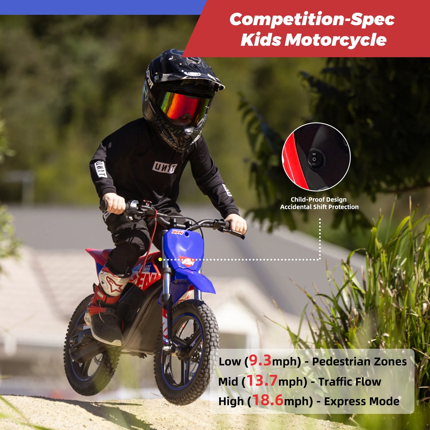 RFN Warrior Kids Serise Electric Dirt Bike – Off-Road Electric Motorcycle for Kids,Multi-Speed Ride, Durable Design for Ages 4–8