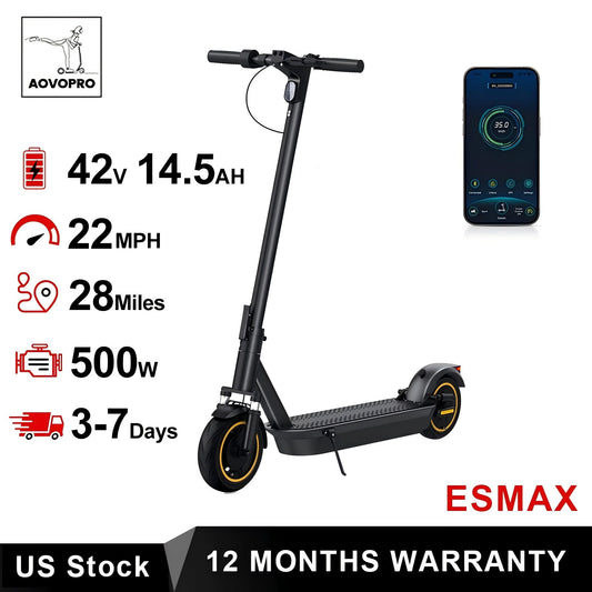 AOVOPRO New ESMAX Electric Scooter 500W 22MPH Adult APP Smart Scooter 28 miles Range Shock-absorbing Anti-skid Folding E-Scooter