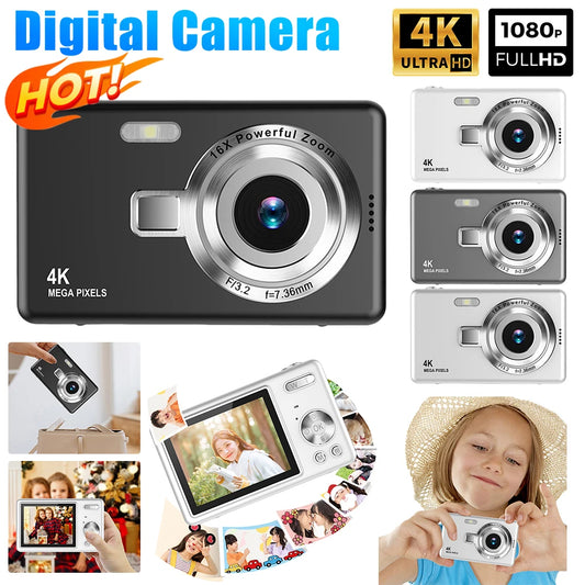 4K HD 1080P Digital Camera Children's Toys 96MP Portable 16X Zoom Camcorder Camera 2.4 Inch IPS Screen for Photography and Video