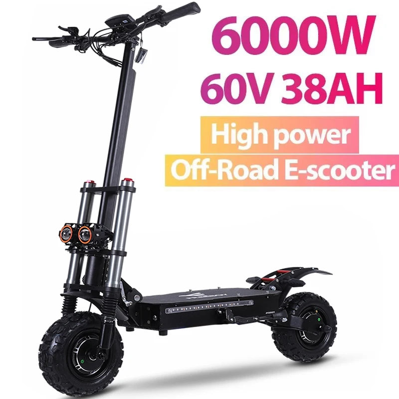 6000W High Power Adult Electric Scooter  Off-Road Commute Foldable 60V 38Ah Large Battery 60 Miles Range 50 Mph Fast E-Scooter